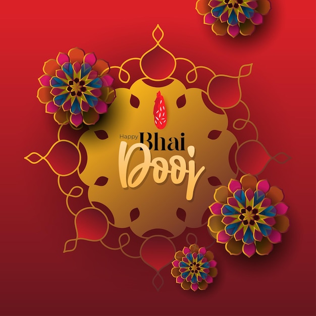 Szczęśliwy Bhai Dooj indyjski festiwal dekoracyjna kartka z życzeniami z lampami ilustracyjnymi