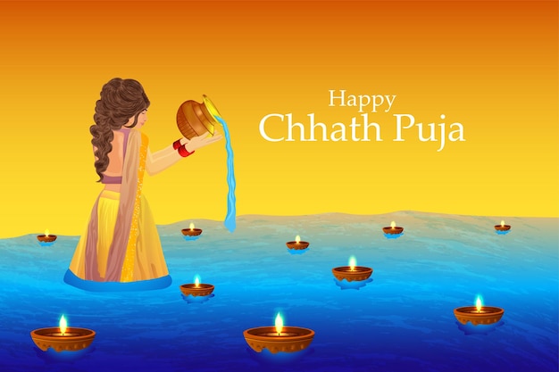 Szczęśliwy Chhath Puja festiwal słońca Indii