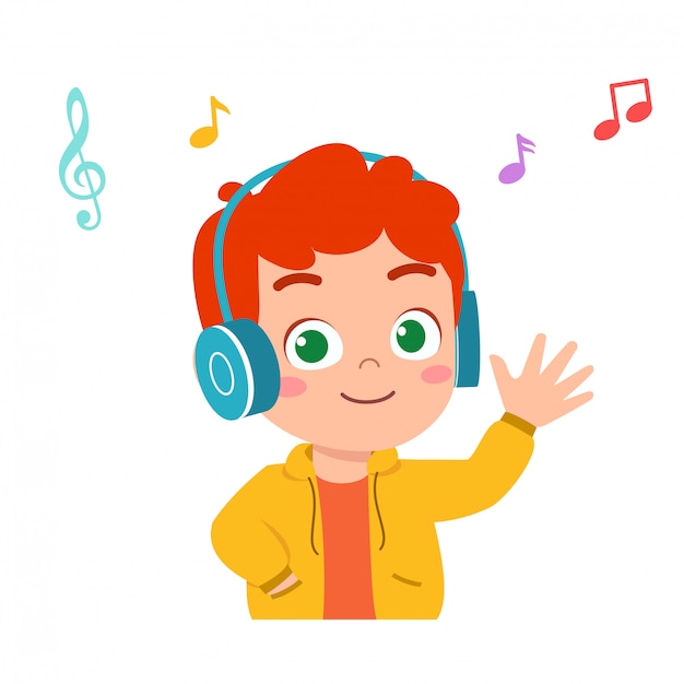 Szczęśliwy Chłopiec Słodkie Dziecko Słuchać Dobrej Muzyki