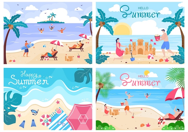 Szczęśliwy Czas Letni W Ilustracja Plaża