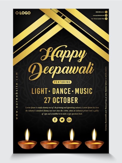 Szczęśliwy Diwali Złoty Ciemny Piękny Szablon Posteru