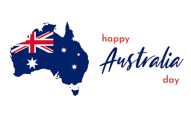 Szczęśliwy Dzień Australii Napis Mapa Australii Z Flagą Ilustracji Wektorowych