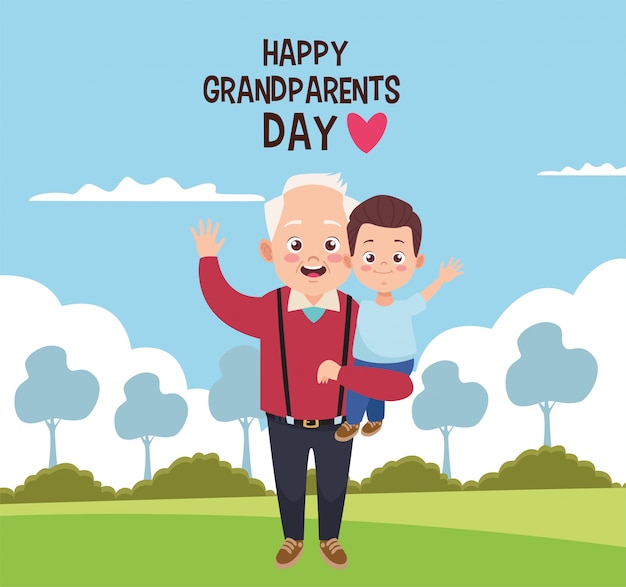 Szczęśliwy Dzień Dziadków Karta Z Ilustracją Dziadka I Wnuka