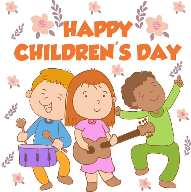 Szczęśliwy Dzień Dzieci Charakter Płaski Kreskówka Wektor Szablon Projektu Ilustracja
