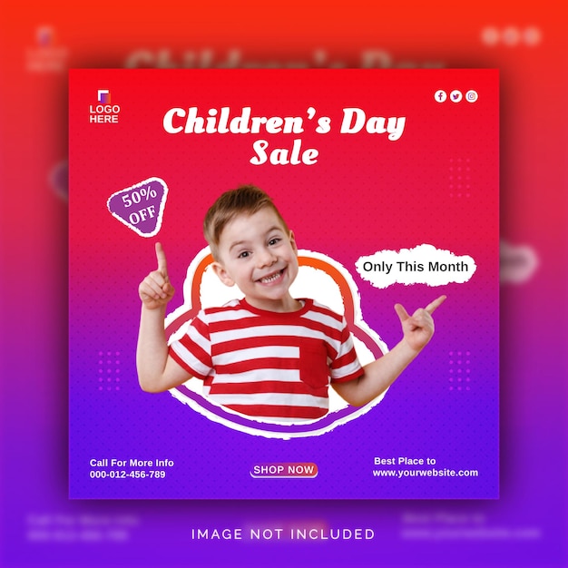 Plik wektorowy szczęśliwy dzień dziecka edytowalny unikalny koncepcja banera społecznościowego szablon postu na instagram