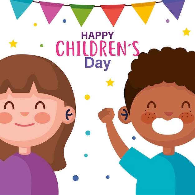 Szczęśliwy Dzień Dziecka Z Projektowaniem Kreskówek Chłopca I Dziewczynki, Motyw Międzynarodowych Uroczystości