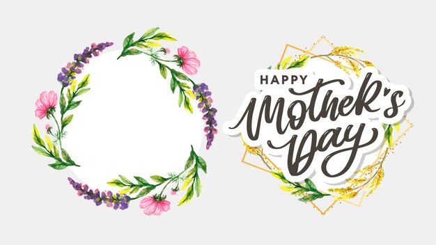 Szczęśliwy Dzień Matki Napis Ręcznie Kaligrafia Ilustracji Wektorowych Karta Dzień Matki Z Kwiatami