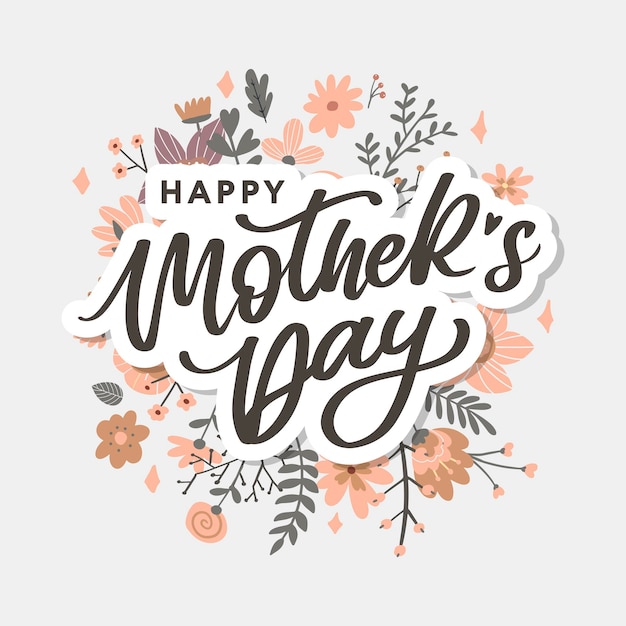 Szczęśliwy Dzień Matki Napis Ręcznie Kaligrafia Wektor Ilustracja Karta Dzień Matki Z Kwiatami