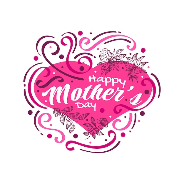 Szczęśliwy Dzień Matki Napis Z ładnym Czerwonym Sercem I Kwiatową Ilustracją