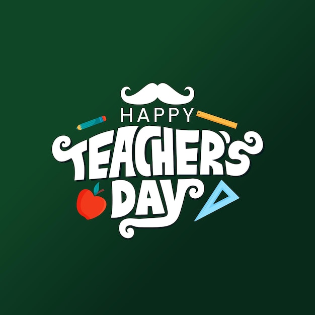 Szczęśliwy Dzień Nauczyciela Wektor Ilustracja Tekst Z Elementami Szkolnymi Na Plakat, Broszurę, Baner, Kartkę