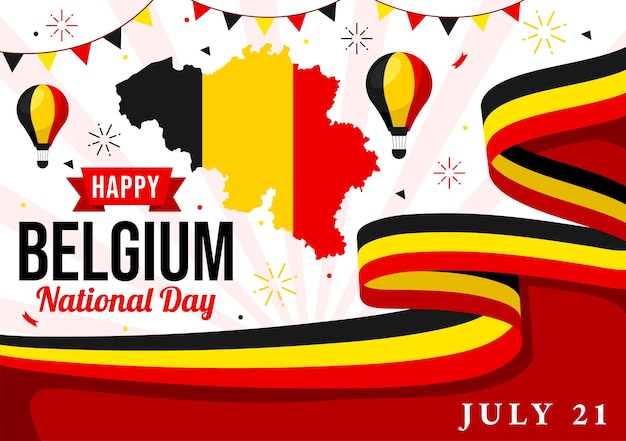 Plik wektorowy szczęśliwy dzień niepodległości belgii ilustracja wektorowa 21 lipca z machającą flagą i wstążką