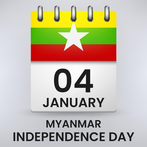 Szczęśliwy Dzień Niepodległości Myanmaru Z Flagą, Koncepcja Kalendarza. Ilustracja Wektorowa