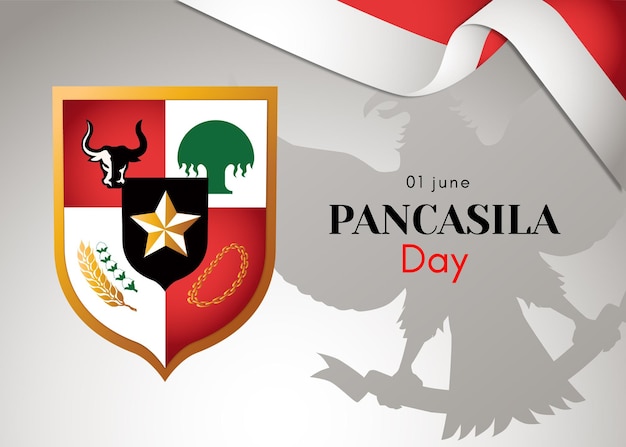 Szczęśliwy Dzień Pancasila Tło Z Tarczą Pancasila I Symbolem Ptaka Garuda. Hari Lahir Pancasila 1