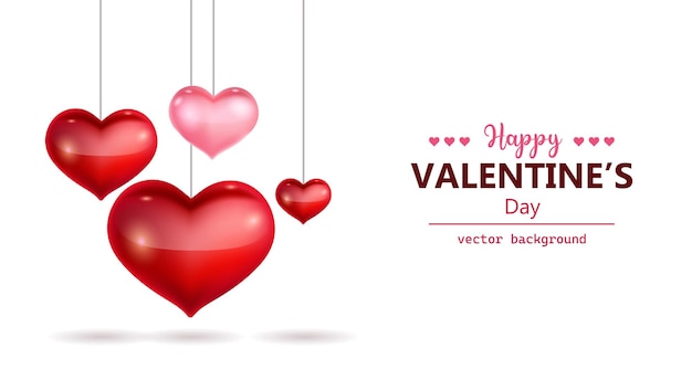 Szczęśliwy Dzień Walentynek Poziomy Baner Z Wiszącymi Kształtami Serc