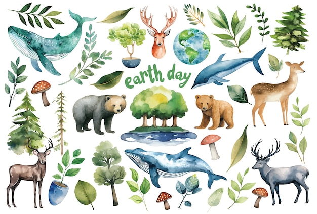Szczęśliwy Dzień Ziemi Ilustracje Akwarelowe O Ratowaniu Planety, Przyrody I Ekologii