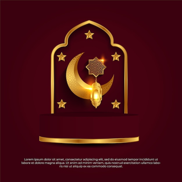 Szczęśliwy Eid Al Adha Mubarak 3d Złoty Gradient Czerwony Księżyc Lampa Gwiazda Islamskie Piękne Tło