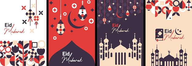 Szczęśliwy Eid Mubarak Al Fitr Geometryczny Abstrakcyjny Szablon Plakatu Okładka Książki I Element Tła