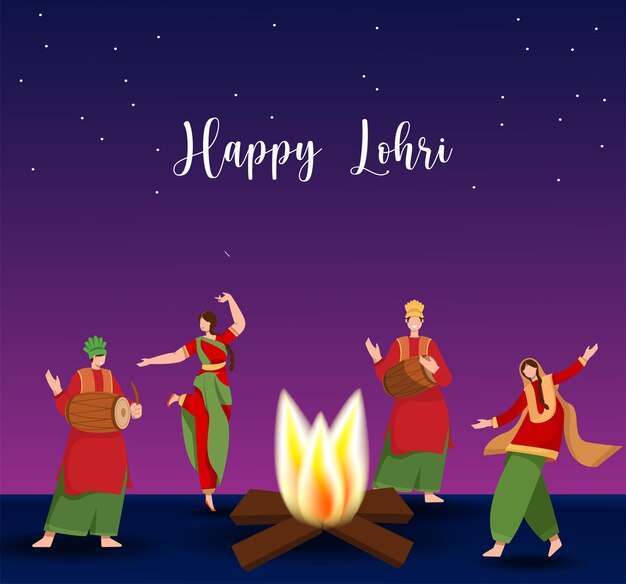 Szczęśliwy festiwal Lohri ilustracji wektorowych w Pendżabie.