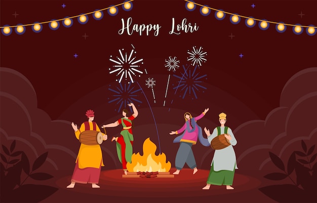 Szczęśliwy Festiwal Lohri Ilustracji Wektorowych W Pendżabie.