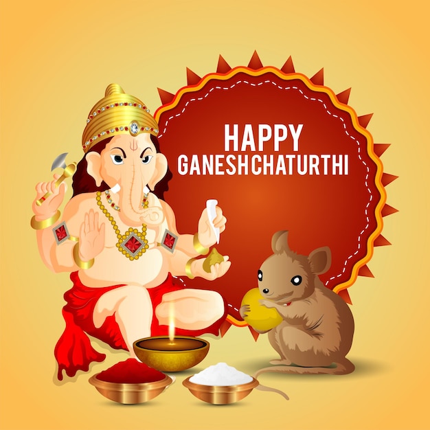 Szczęśliwy Ganeśćaturthi Uroczystość Kartkę Z życzeniami Z Ilustracją Pana Ganesha
