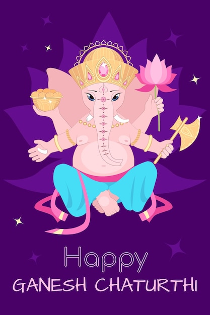 Szczęśliwy Ganesh Chaturthi Śliczny plakat w stylu kreskówki