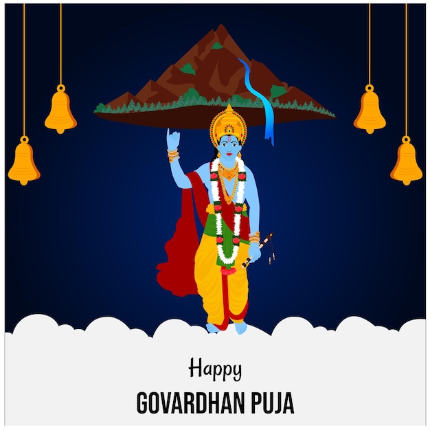 Szczęśliwy Govardhan Pooja Indyjski Festiwal Hinduski Ilustracja Wektorowa Lord Krishna Festival