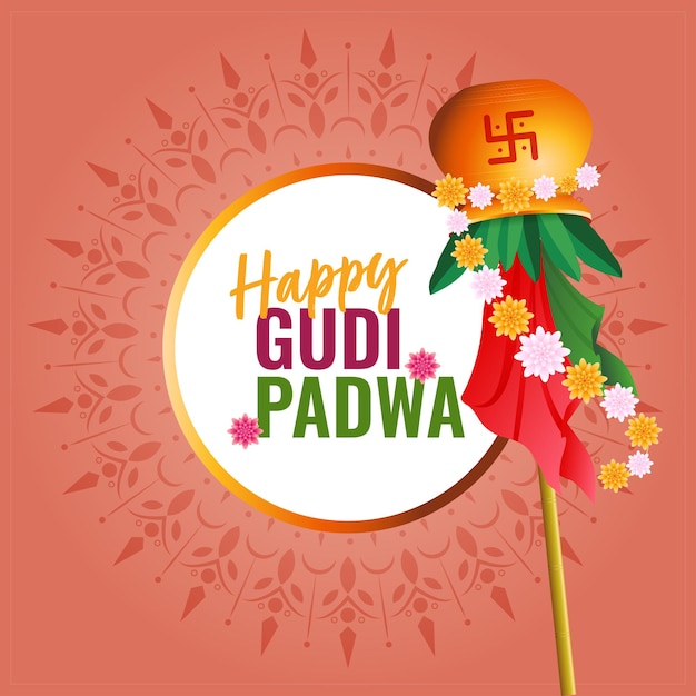 Szczęśliwy Gudi Padwa Celebracja Indii Ilustracja Z Dekorowanym Tłem