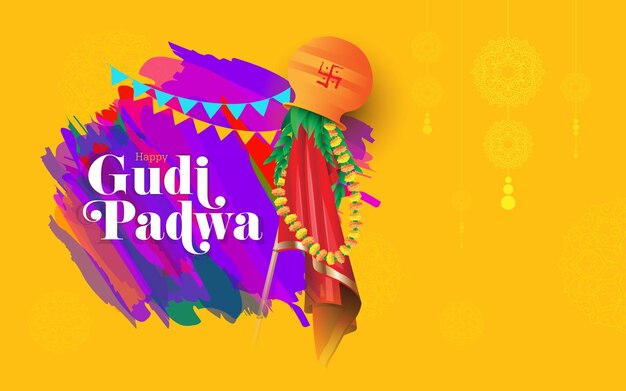 Szczęśliwy Gudi Padwa Festival Maharastra Nowy Rok Tło Wektor