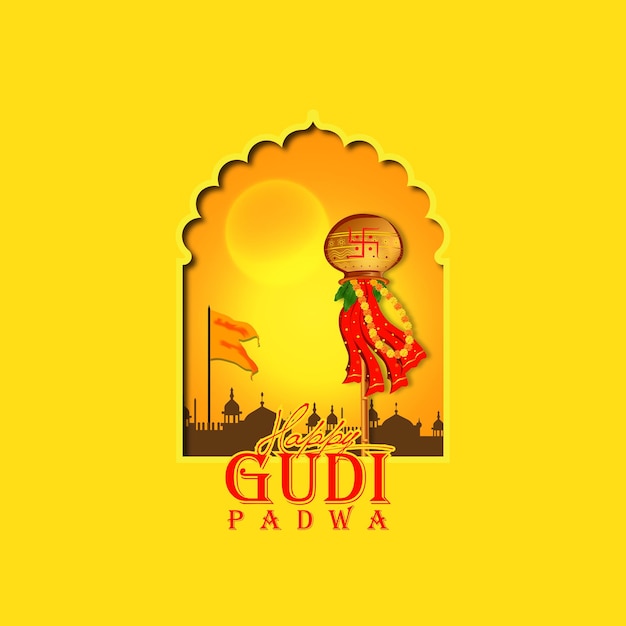 Szczęśliwy Gudi Padwa, Gudi Padwa Celebracja India.vector Illustration