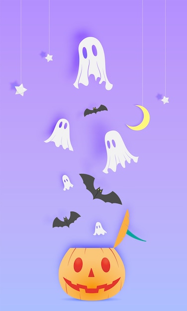 Szczęśliwy Halloween Papieru Sztuki Tło Z Ducha Wektoru Ilustracją