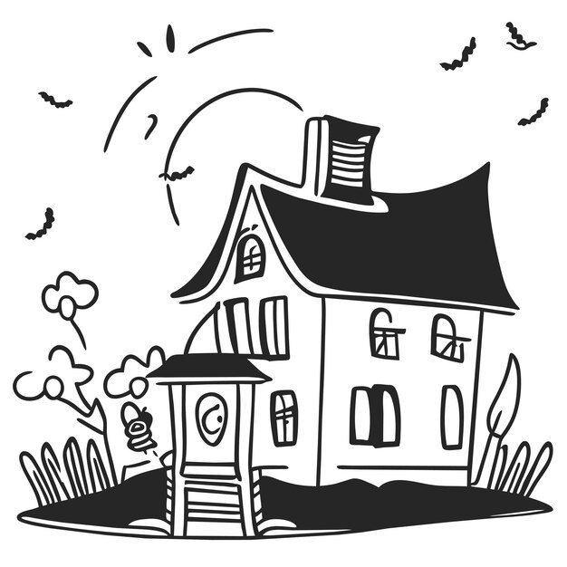 Plik wektorowy szczęśliwy halloween z nocą i strasznym zamkiem ręcznie narysowany płaski stylowa naklejka kreskówkowa