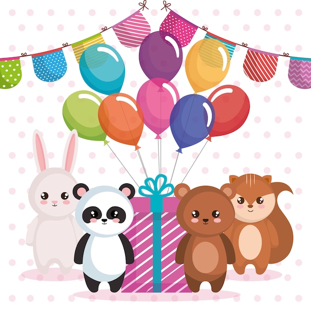 Szczęśliwy Kartka Urodzinowa Z Grupą Zwierząt