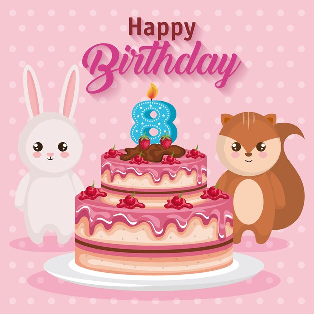 szczęśliwy kartka urodzinowa z wiewiórki i królika