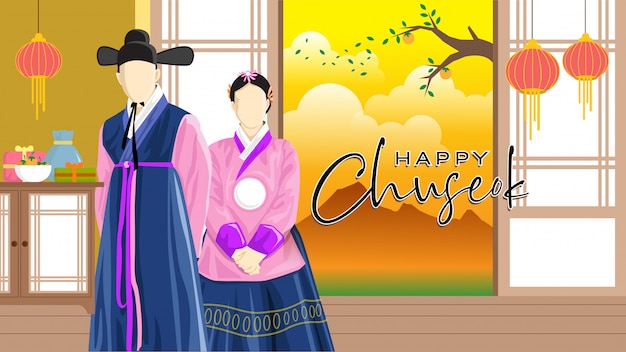 Szczęśliwy Koreański Chuseok Wakacje Wektor