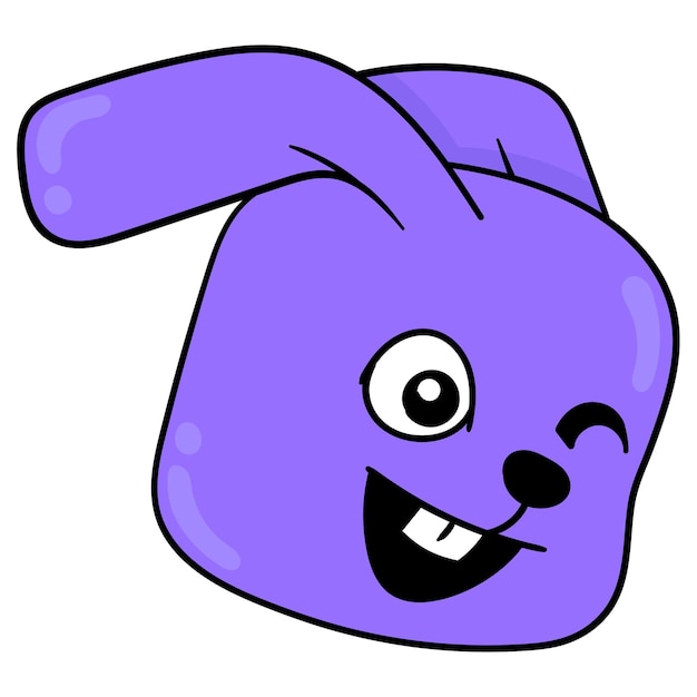 Szczęśliwy królik głowa z mrugającymi oczami, wektor ilustracja karton emotikon. doodle rysunek ikona