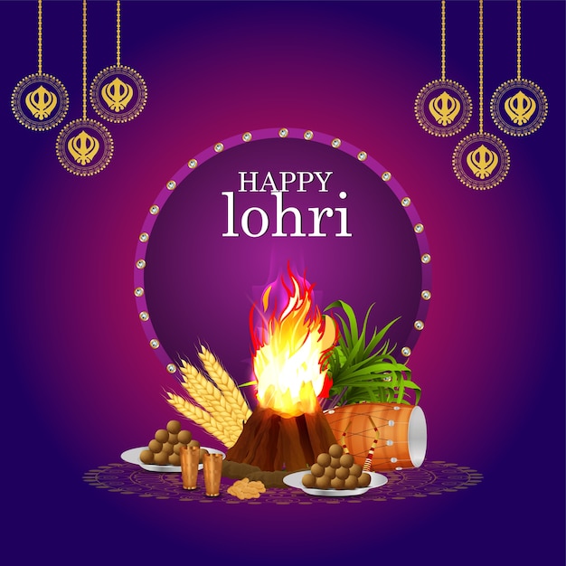 Szczęśliwy lohri kartkę z życzeniami lub baner z kreatywną ilustracją i tłem