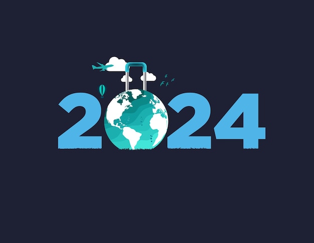 Plik wektorowy szczęśliwy nowy rok 2024 koncepcja podróży lub turystyki światowy dzień turystyki 2024 nowy rok 2024