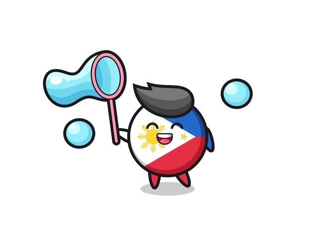 Szczęśliwy Odznaka Flaga Filipin Kreskówka Gra W Bańkę Mydlaną