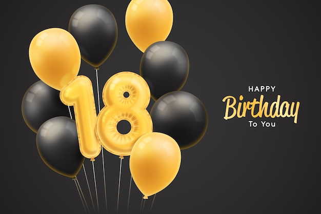 Plik wektorowy szczęśliwy osiemnaste urodziny tło z realistycznymi balonami