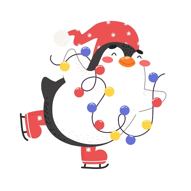 Plik wektorowy szczęśliwy pingwin z girlandą, postać wektora zwierząt z kreskówek.