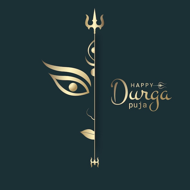 Szczęśliwy Post Durga Puja Social Media. Maa Durga Twarz W Złotym Kolorze Minimalistyczna Ilustracja