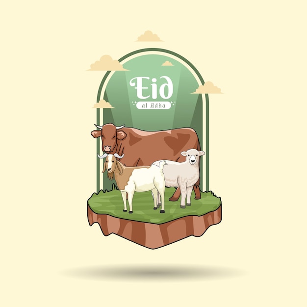 Szczęśliwy Projekt Szablonu Transparentu Eid Al Adha Z Projektem Wektora Krowy Owiec I Kóz