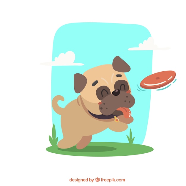 Plik wektorowy szczęśliwy pug grając z frisbee