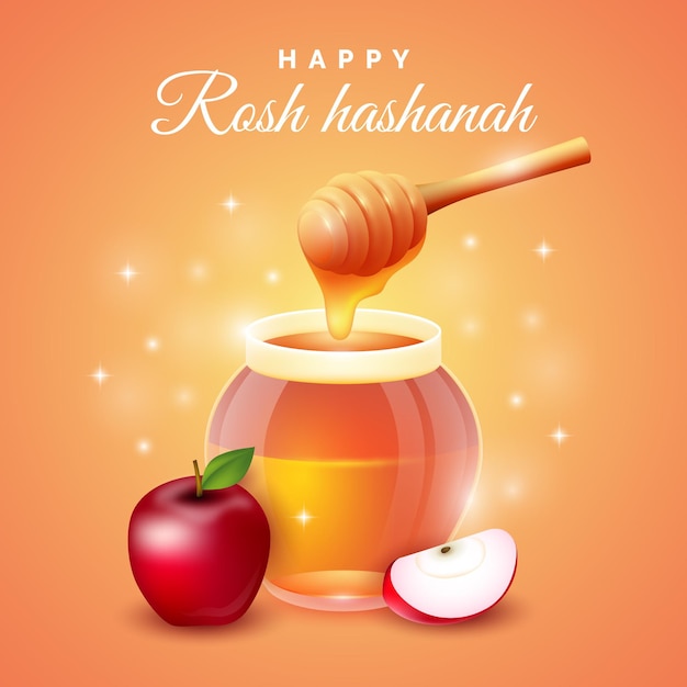 Plik wektorowy szczęśliwy rosh hashanah miód i jabłko