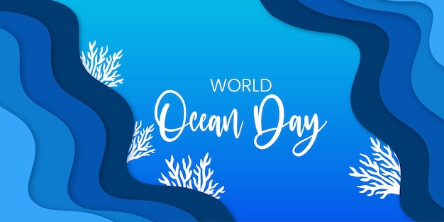 Plik wektorowy szczęśliwy światowy dzień oceanu niebieskie białe tło baner projektowania mediów społecznościowych darmowy wektor