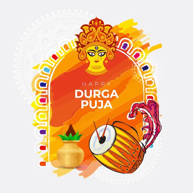 Szczęśliwy Szablon Projektu Powitania Durga Puja Z Boginią Durga Face Ilustracją