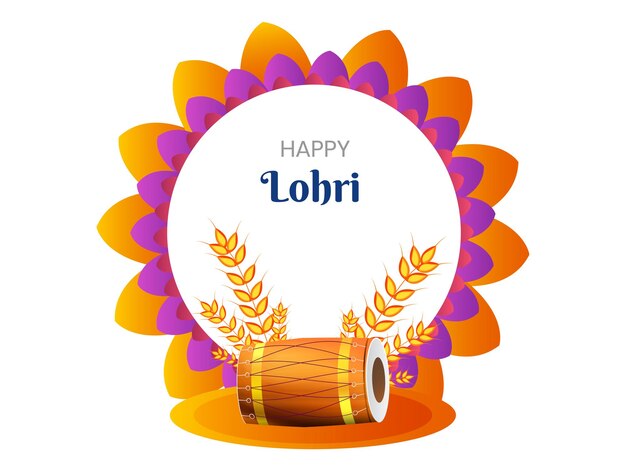 Szczęśliwy Tekst Lohri Na Ramie Mandali Z Uszami Pszenicy I Instrumentem Dhol