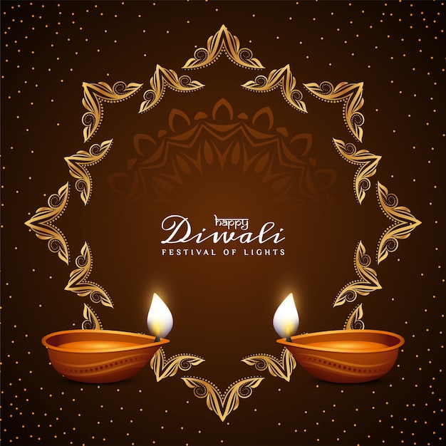 Szczęśliwy tło festiwalu Diwali z okrągłą złotą ramą