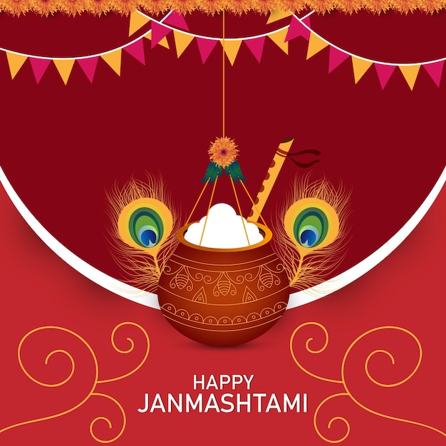 Szczęśliwy tło festiwalu janmashtami z wiszącym dahi matki
