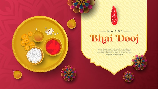 Szczęśliwy tło indyjskiego festiwalu Bhai Dooj z ozdobnymi ornamentami